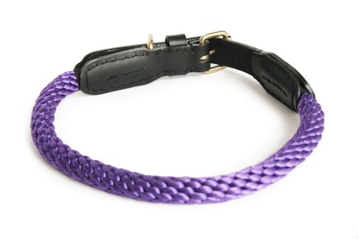 Collar de Perro de Cuerda y Cuero Alvalley con Hebilla - Collares para Perros Resistentes - Collar Trenzado Suave para Entrenamiento y Paseo - Cuerda de Polipropileno Duradera y Fuerte (Morado, 24in, Grosor de 19mm) - Imagen 4