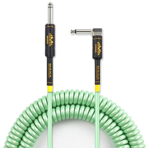 Cable de Bobina de Guitarra Premium M MAKA 40 Pies, Cable Rizado para Guitarra Bajo, 1/4 pulgadas de angulo Recto a Recto, Verde Surf