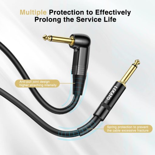 Cable de Guitarra LEKATO con Boton de Silencio, Cable de Audio de Guitarra de 20 pies para Guitarra Electrica, Bajo, Cable de Amplificador Electrico Profesional con Doble Extremo de Conector Silencioso, 1/4" Angulo Recto a Enchufe Recto - Imagen 4