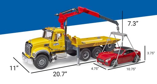 Camion de Remolque Mack Granite con Coche Roadster Bruder (02829) - Para Edades de 4 años en adelante - Compatible con figuras bworld - Imagen 6