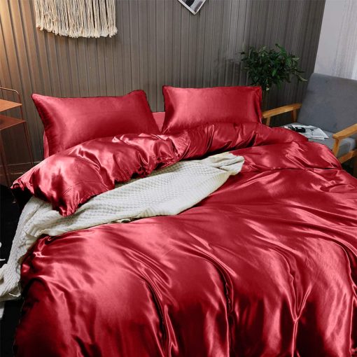 Juego de sabanas de saten de seda Queen Rico ? 7 piezas - Juego de sabanas de saten de seda - Juego de funda nordica de saten - Sabanas de cama de lujo de hotel - Bolsillos profundos - Transpirable y refrescante - Sin arrugas - Comodas - Sabanas burdeos - Imagen 2