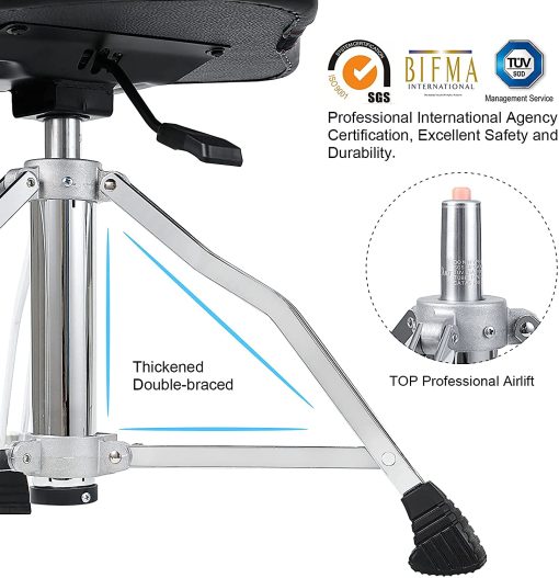 Banqueta de Bateria con Respaldo, Silla de Bateria Portatil Desmontable Estilo Motocicleta Taburete Hidraulico para Adultos con Respaldo Ajustable y Espuma Viscoelastica (Negro Aterciopelado) - Imagen 5