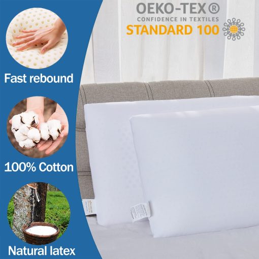 Almohada de Latex 100% Natural Premium Fomwris, Almohada de Cama para Dormir con Funda de Algodon Removible, Ayuda a Aliviar la Presion, Transpirable, Alivio de Presion, Duradera, Mejor Regalo (Tamano King) - Imagen 4