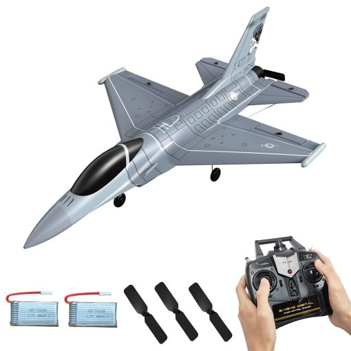 Avion RC 2.4Ghz F-16 Fighting Falcon de RCSHOBBY con Control Remoto de 4 Canales y Sistema Estabilizador X-Pilot y Acrobacias con una Tecla, Listo para Volar para Adultos (2 Baterias)