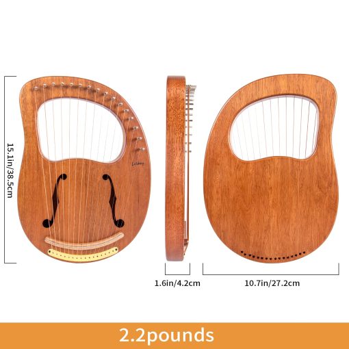 Arpa de Lira, Lotkey 16 Cuerdas de Metal Arpa de Lira de Caoba con Silla de Hierro, Llave de Afinacion, Cuerdas de Repuesto, Manual y Estuche - Imagen 7