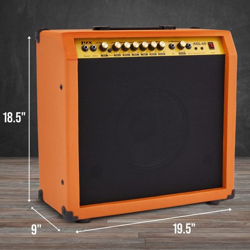 Amplificador de Guitarra Electrica LyxPro de 60 Watts, Combo de Estado Solido para Estudio y Escenario con Altavoz de 10” de 4 Ohmios, Controles de EQ Personalizados, Drive, Delay, Entradas Pasivas/Activas/Microfono, Auxiliar y Conector de Audifonos - Caoba - Imagen 5