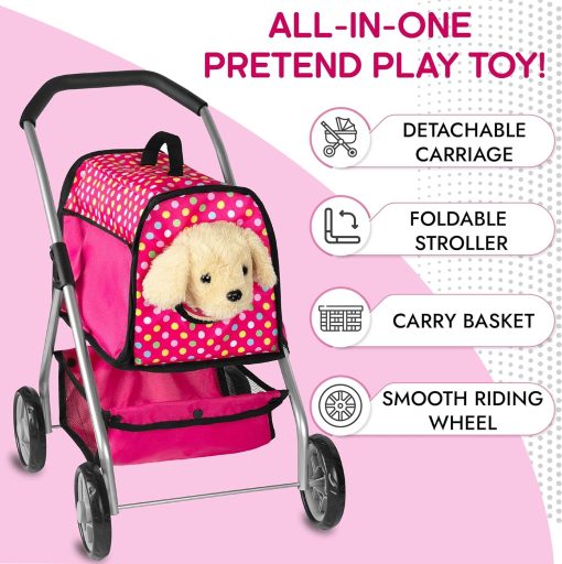 Carriola de Muneca para Perritos - Juguete de Perrito de Peluche Electronico con Control Remoto - Canta, Camina, Ladra, Mueve la Cola, Juguete Interactivo de Perritos de Peluche para Ninas - Juegos de Imitacion y Juegos Pequenos - Imagen 2