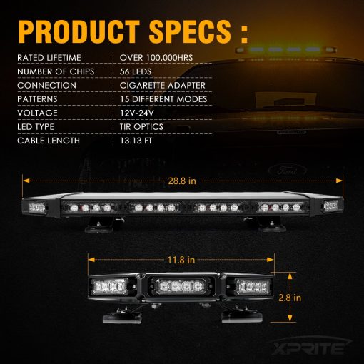 Xprite Barra de luz estroboscopica de emergencia ambar de 27", Black Hawk Luz de techo de seguridad LED de alta intensidad para camiones de remolque, vehiculos de construccion y patrullas de seguridad - Imagen 7