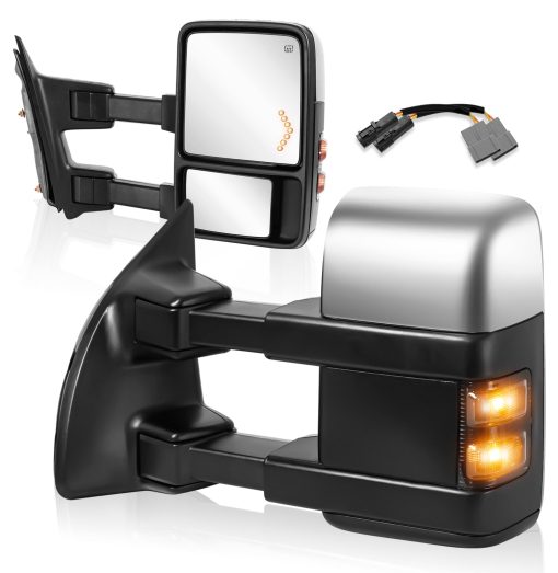 Espejos de remolque EVERESTWAY compatibles con Ford F250 F350 F450 F550 Super Duty 1999-2007 Espejo lateral del camion para conductor y pasajero Telescopio Cromo Potencia Calentado