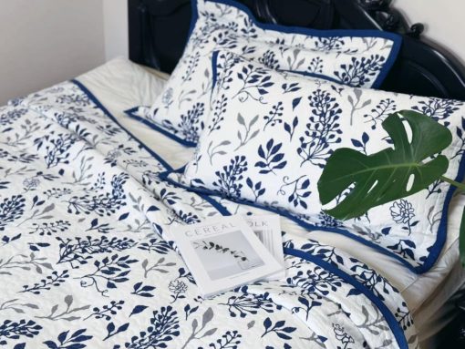 Edredon tamaño Queen LORRIARD, 100% Algodon Floral Juego de Colcha Queen, Juego de Cama Queen Azul Gris de Estilo Granja, Colcha Reversible Ligera para Todas las Estaciones, 3 Piezas - Imagen 4