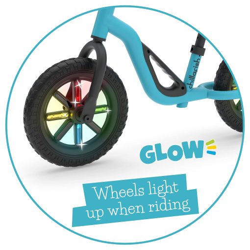 Bicicleta de Equilibrio para Ninos Chillafish Charlie Glow con Ruedas que Se Iluminan para Ninos de 18-48 Meses, Aprende a Montar con Neumaticos Antipinchazos de 10 Pulgadas, Asiento Ajustable y Manija de Transporte, Cielo - Imagen 3
