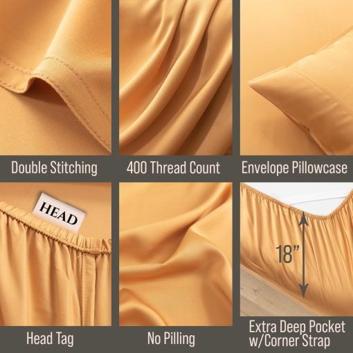 Juego de sabanas de lujo Bella Coterie para cama Queen | Organicamente cultivadas | Ultra suaves | Ideales para dormir en calor | Bolsillo profundo de 18" | Viscosa hecha de bambu [Marigold] - Imagen 3