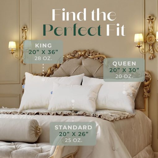 Almohada tamano Queen de East Coast Bedding - 1 Pack - Almohada de lujo de hotel para una cama de lujo - Almohada 100% pluma de ganso Europeo 800FP - Almohada sin plumon para dormir - Imagen 4