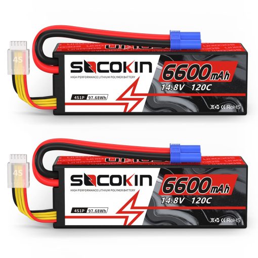 Bateria Lipo Socokin 6600mAh 14.8V 120C con Conector EC5 Estuche Duro para Coche RC Camion Tanque Buggy Truggy Modelo RC Racing Hobby (Paquete de 2)