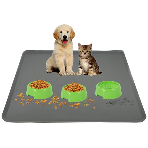 Tapete para Comida de Mascotas Skywin - 28 x 30 Pulgadas Tapete para Perros, Tapete de Silicona para Gatos, Tapete Antideslizante para Comida y Agua de Gatos y Perros, Tapete para Tazones de Comida de Perros, Protector de Pisos para Comida de Perros a Prueba de Agua, Suministros para Mascotas (Gris)