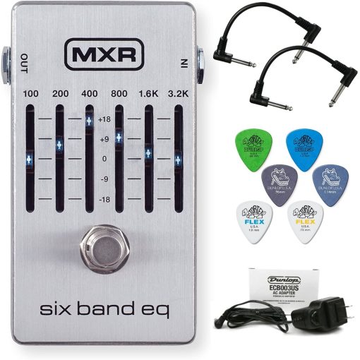 Pedal de Efectos de Guitarra Briskdrop MXR M109S Six Band EQ Bundle con 2 Cables de Conexion, 6 Puas Dunlop y Fuente de Alimentacion (M109S-Bundle)