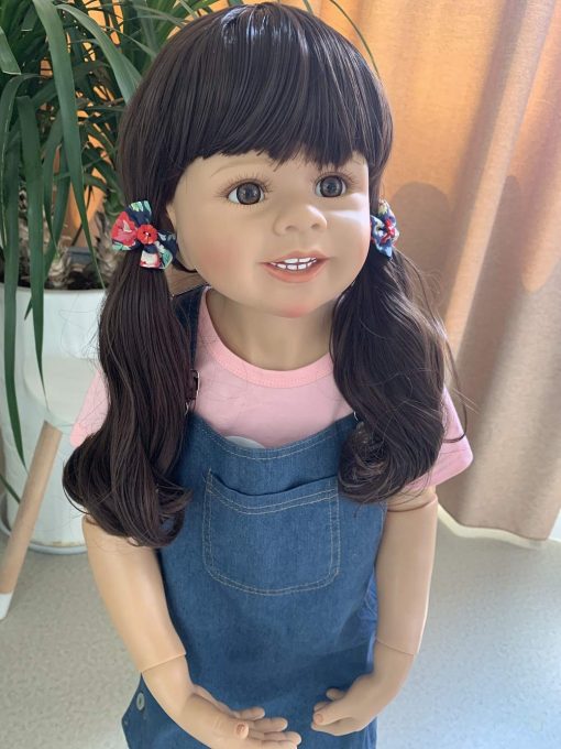 Muneca Gigante Reborn Nina de 39 pulgadas Cuerpo Completo de Vinilo Munecas Realistas de Bebe con Pelo Rizado Puede Pararse Modelo de Nina BJD Coleccionable de Alta Calidad