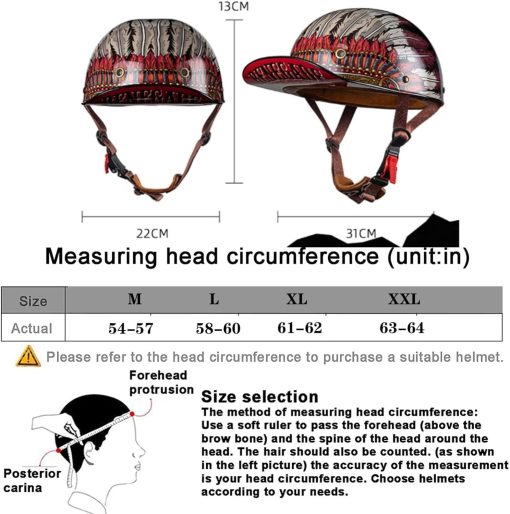 Casco de beisbol para motocicleta media casco, casco abierto aprobado por DOT Casco estilo aleman Capucha de calavera Casco motocicleta Cruiser Scooter Casco fresco para hombres y mujeres Casco de motocicleta (X-Large,B) - Imagen 7