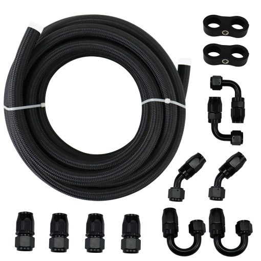 Kit de Linea de Combustible 3/8" 6AN 20FT Manguera de Nylon Trenzado de Acero Inoxidable CPE Kit de Accesorios de Linea de Combustible Universal