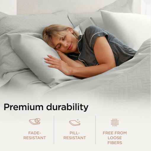 Juego de Sabanas de Algodon Supima Threadmill Luxury, Juego de Sabanas de Algodon Suave de 1000 Hilos para Cama Queen, Juego de Sabanas Grises Claro para Cama Queen de 4 Piezas, Calidad de Hotel 5 Estrellas Juego de Sabanas de Bolsillo Profundo - Imagen 4