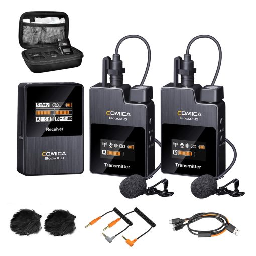 Comica Microfono Inalambrico Lavalier BoomX-D2 2.4G Sistema Compacto de Microfono de Solapa Inalambrico con 2 Transmisores y 1 Receptor, Microfono de Solapa para Smartphone Camara Podcast Entrevista YouTube Facebook Live