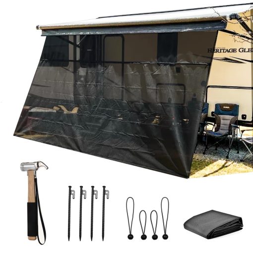 Toldo para sombra de toldo de RV con cremallera 9' X 16' 3'' (Ajuste para toldo de 17') - Malla negra bloqueadora de rayos UV Completo Kits para caravana de RV Trailer - Viene con juego de martillo de clavija de tierra