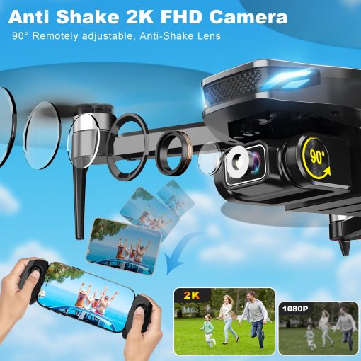Drone con Camara, Drone 2K FPV con Motor Brushless, Altitude Hold, Gestos Selfie, Despegue/Aterrizaje de un Solo Boton, Acrobacias 3D, Vuelo por Puntos, 2 Baterias, Drones Plegables para Niños y Principiantes - Imagen 2