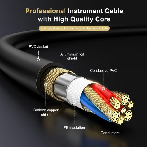 Cable de Guitarra LEKATO con Boton de Silencio, Cable de Audio de Guitarra de 20 pies para Guitarra Electrica, Bajo, Cable de Amplificador Electrico Profesional con Doble Extremo de Conector Silencioso, 1/4" Angulo Recto a Enchufe Recto - Imagen 3