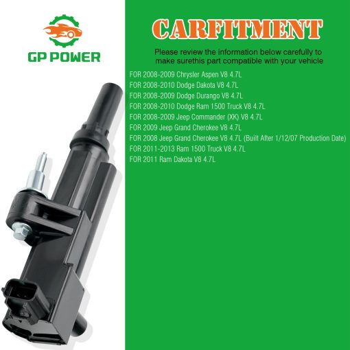 Bobinas de Encendido GP POWER 5149049AB UF601 5C1706 C1649 Juego de 8 Compatible con Jeep Grand Cherokee Commander Chrysler Aspen Dodge Dakota Durango Ram 1500 Truck Ram 1500 Dakota 4.7 V8 - Imagen 4