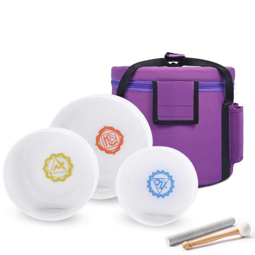 Set de 3 PCS 7''-11'' de Cuencos de Canto de Cristal de Cuarzo 440HZ Paternoster con Bolsa de Transporte