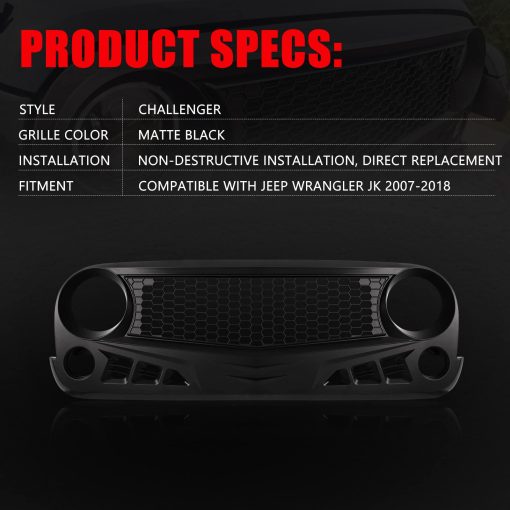Parrilla Delantera con Rejilla de Malla Negro Mate Para Jeep Wrangler 2007-2018 Rubicon Sahara Sport JK - Imagen 7
