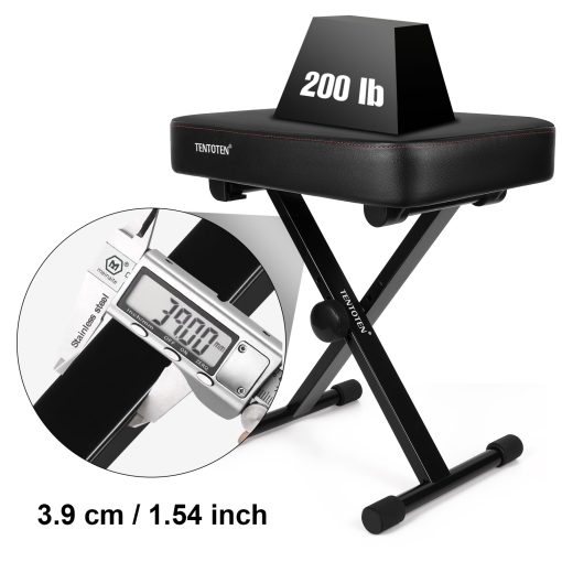 Banco de Piano TENTOTEN Banco Plegable de Piano, Taburete de Piano de Espuma de Memoria Comodo Asiento de Piano Ajustable con Parte Superior de Terciopelo Acolchado Banqueta de Teclado Diseño Antideslizante - Imagen 8