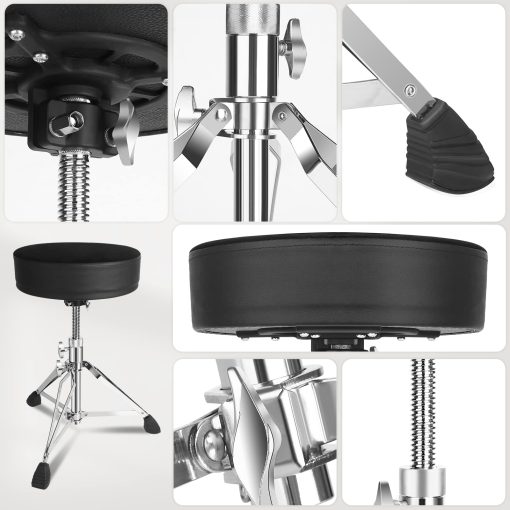 GrowDaily Asiento de tambor ajustable, taburete de tambor universal engrosado con espuma acolchada gruesa, taburete de baterista con 2Pacs 5A Baquetas - Imagen 2