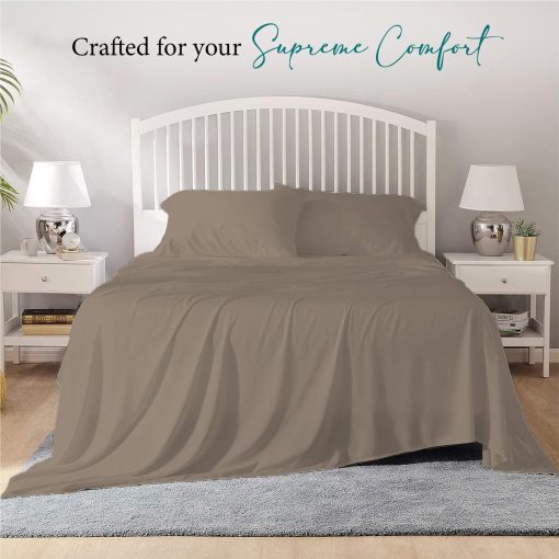 Juego de sabanas individuales Bunny's Home taupe de 1000 hilos de algodon egipcio de 4 piezas con bolsillo extra profundo de 17" - Juego de sabanas de lujo para cama individual de sateen - Imagen 2