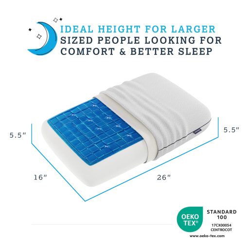 Almohada de Gel Refrescante Gruesa Deluxe Technogel - Alivio del Dolor de Cuello y Hombros, Forma Estandar, Espuma Viscoelastica Inodora, Sueno Fresco para Dormilones de Estomago y Espalda, Funda de Refrigeracion Lavable, Soporte Ergonomico - Imagen 2