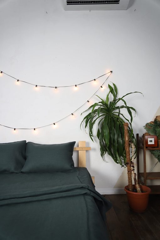 Juego de Sabanas de Lino WHOLEWOOLS con Fundas de Almohada - Sabana de Cama de Lino Natural - 4 Piezas Transpirables, Ultra Suaves (Sabana Ajustable, Sabana de Cama y 2 Protectores de Almohada) (Full, Jungle) - Imagen 5