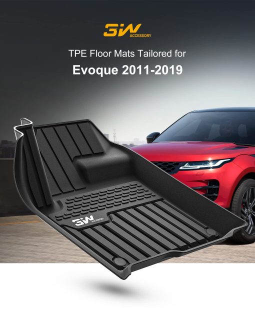 Tapetes para Piso Negro Duraderos de TPE de 3W, Ajuste Personalizado para Range Rover/Land Rover Evoque 2011-2019 (No para Convertible), Conjunto de Tapetes para Vehiculo Todo Clima de 1ra y 2da Fila - Imagen 2