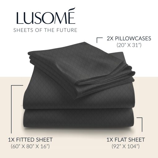Juego de Sabanas Lusome para Control de Temperatura Definitivo, Tamano Queen 4 Piezas - Hechas de 100% Algodon Ultra Suave de 400 TC para un Mejor Sueno, Sabanas Frescas para Sudores Nocturnos y Durmientes Calurosos, Humo de Perla - Imagen 6