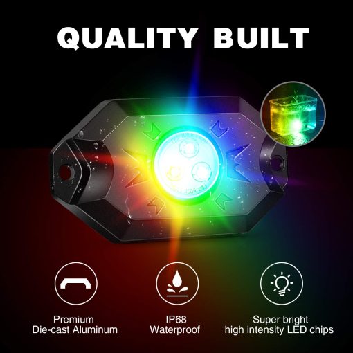 Nilight 2PCS 4FT RGB Luces de latigo LED y 4 PCS RGB Luces de roca Combo, Control Remoto y de la Aplicacion con Patrones de Seguridad de Luz de Parada de Giro de Persecucion DIY Luces Iluminadas de Antena para ATV UTV, Garantia de 2 Anos - Imagen 6