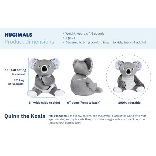 HUGIMALS Quinn The Koala 4.5 lb Heavy Cute Weighted Comfort Plush Large Unscented Self Care Stuffed Animal for All Ages - Kids, Teens and Adults - Imagen 5