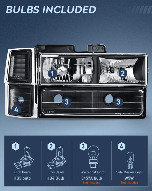 Conjunto de Faros Nilight para Chevy Silverado Tahoe Suburban C10 C/K 1500 2500 3500 1994 1995 1996 1997 1998 Repuesto de Faros Carcasa Negra Reflector Claro Lampara de Esquina de Parachoques, Garantia de 2 Años - Imagen 2