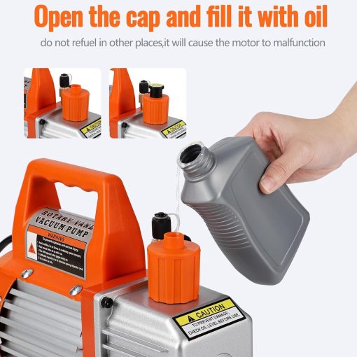 Bomba de Vacio, 110V 4.5CFM 1/3HP Bomba de Vacio de Paletas Rotativas de Una Etapa con Botella de Aceite, Bomba de Vacio de Aire Acondicionado de 1 Etapa, Kit de Bomba de Vacio para Diferentes Sistemas (4.5CFM 1/3HP) - Imagen 6