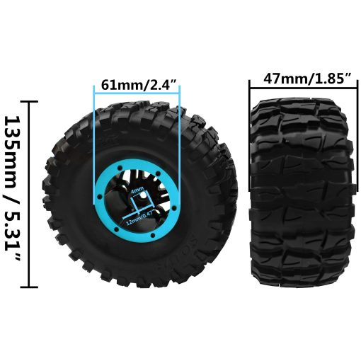 Llantas de Goma Inflables de 2.2" de Diametro Externo 135mm y Buje Hexagonal de 12mm de Plastico Compatible con Ejes Axiales SCX10 Tamiya CC01 TF2 Traxxas 1/10 Monster Truck Crawler (Azul) - Imagen 7