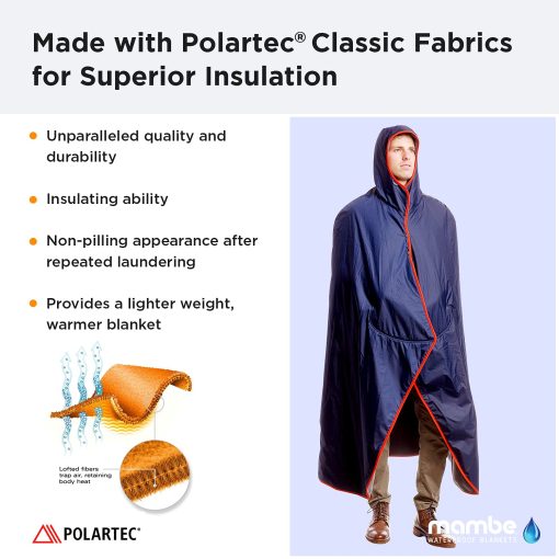 Manta con capucha Mambe Small Extreme Weather Negra - 100% impermeable y a prueba de viento con bolsa de transporte premium - Perfecta para estadios y actividades deportivas - Fleece lavable a maquina - Imagen 4