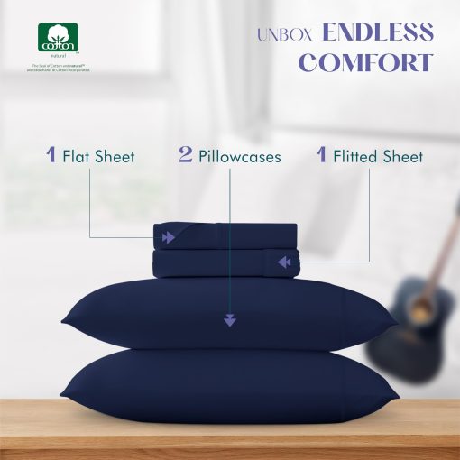 Juego de sabanas de lino XOOX para cama King de algodon egipcio - 1500 hilos Juego de sabanas de algodon egipcio para cama King, sabanas de lujo para cama King, sabanas de bolsillo profundo de alto recuento de hilos, se ajusta hasta 19" - Azul Marino - Imagen 3