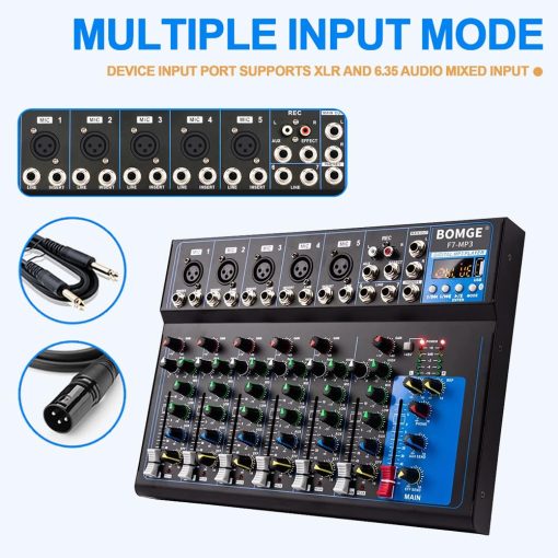 Mezclador de Audio Portatil Bluetooth BOMGE K7 con Consola de Mezcla de Sonido USB MP3 Estereo 48V para Grabacion de PC, Mezcladoras de 4/7 Canales para Estudio de DJ (7 Canales) - Imagen 4