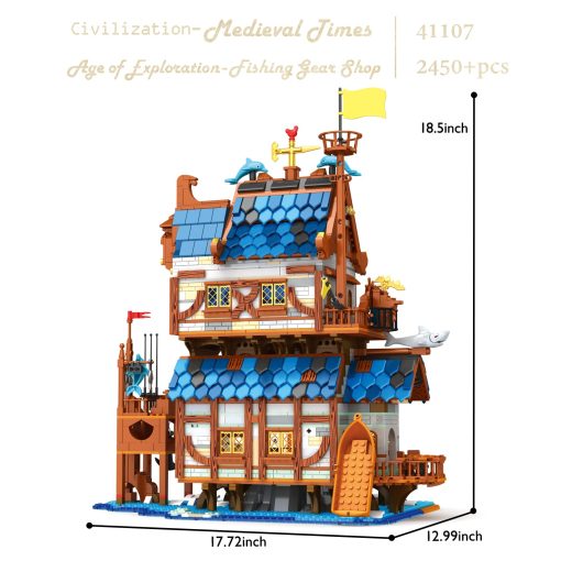 JMBricklayer Juego de construccion de tienda medieval de pesca para adultos, kit de iluminacion LED Juguetes de casa de castillo creativos de la tienda de pesca Juguetes de modelo, Coleccionables o Exhibicion en el hogar, Ideas de regalos para ninos ninas 41107 - Imagen 5