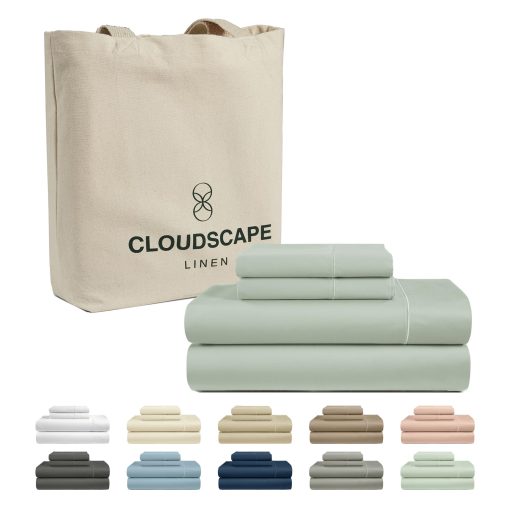 Juego de sabanas de algodon egipcio CLOUDSCAPE LINEN tamano King - 4 piezas, Mineral King Size Bed Sheets Set | Juego de sabanas de algodon egipcio de 1000 hilos | Hasta 16" de bolsillo profundo King Sheet Set - Mineral