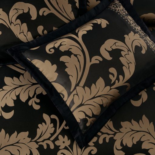 Chezmoi Collection Valor 7-Piece Bed in a Bag Queen, Negro/Oro Juego de Cama de Jacquard Floral de Lujo con Sabanas para Todas las Estaciones - Imagen 4
