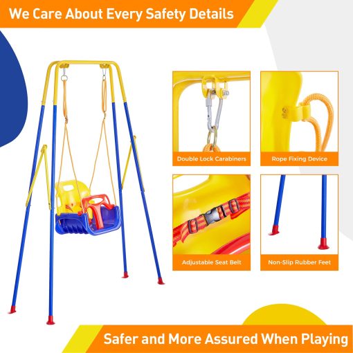 FUNLIO 3-en-1 Juego de Columpios para Bebes con 4 Bolsas de Arena, Columpio para Interior/Exterior con Soporte Metalico Plegable, Juego de Columpios para Niños para Patio Trasero, Instrucciones Claras, Facil de Armar y Almacenar - Imagen 5